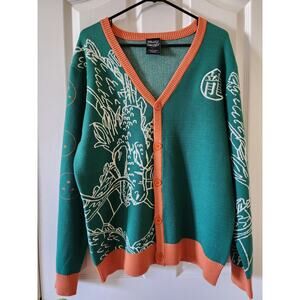 BoxLunch Dragon Ball Z Shenron Dragon Knit Cardigan Sweater Large Green NWOT